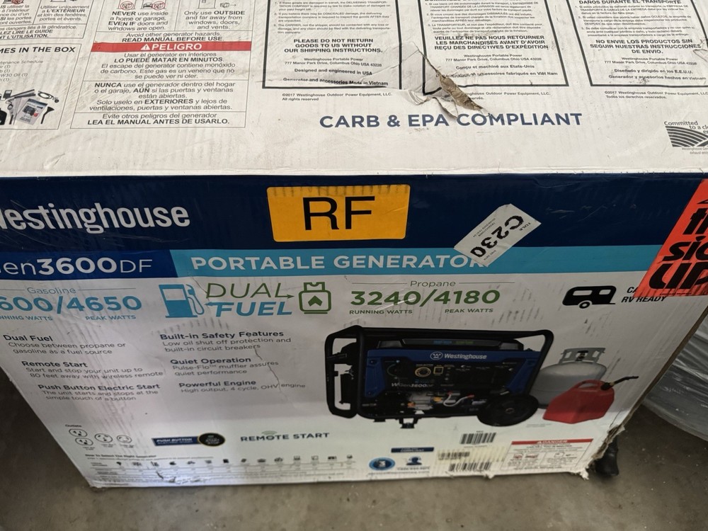 Local Pickup Only! Westinghouse WGen3600DF Portable Generator RF Dual Fuel .