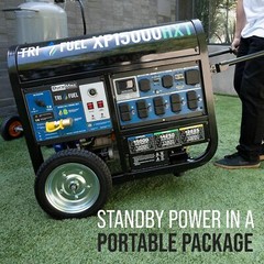 DuroMax 15,000-W Portable Hybrid Tri Fuel Gas Generator, Remote Start, CO Sensor