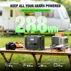Portable Power Station 300W, 288Wh Lithium Battery, 60W Fast Green
