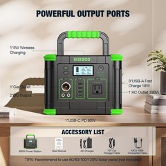 Portable Power Station 300W, GRECELL 288Wh Solar Generator with 330W, Green