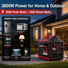 3800W Portable Inverter Generator W/ CO Sensor Quiet & Lightweight Gas Generator