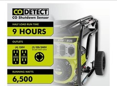 RYOBI 6,500-Watt Gasoline Powered Portable Generator with CO Shutdown Sensor