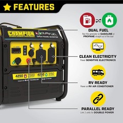 Champion 4,250-W Super Quiet Portable RV Ready Dual Fuel Gas Inverter Generator