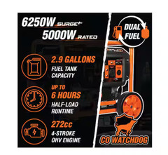 6250/5000-Watt 120-Volt/240-Volt Dual Fuel Electric Start Portable Generator