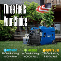 11000 Peak Watt Tri-Fuel Portable Inverter Generator, Remote Start, Transfer Swi