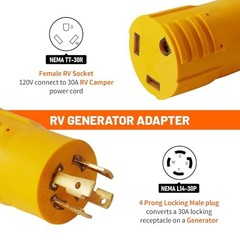 NEMA L14-30P to TT-30R 30 Amp RV Generator Adapter, 4 Prong Locking 120/240V