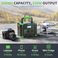 330W Portable Power Station, 288.6Wh Solar Generator with 60W USB-C PD Green