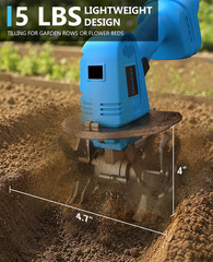 Cordless Mini Garden Tiller 20V 400RPM Soil Cultivator with 2 Batteries Electric