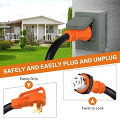 Welluck 25Ft Power Cord Inlet Kit Temporary Connector Cable 50Amp Generator