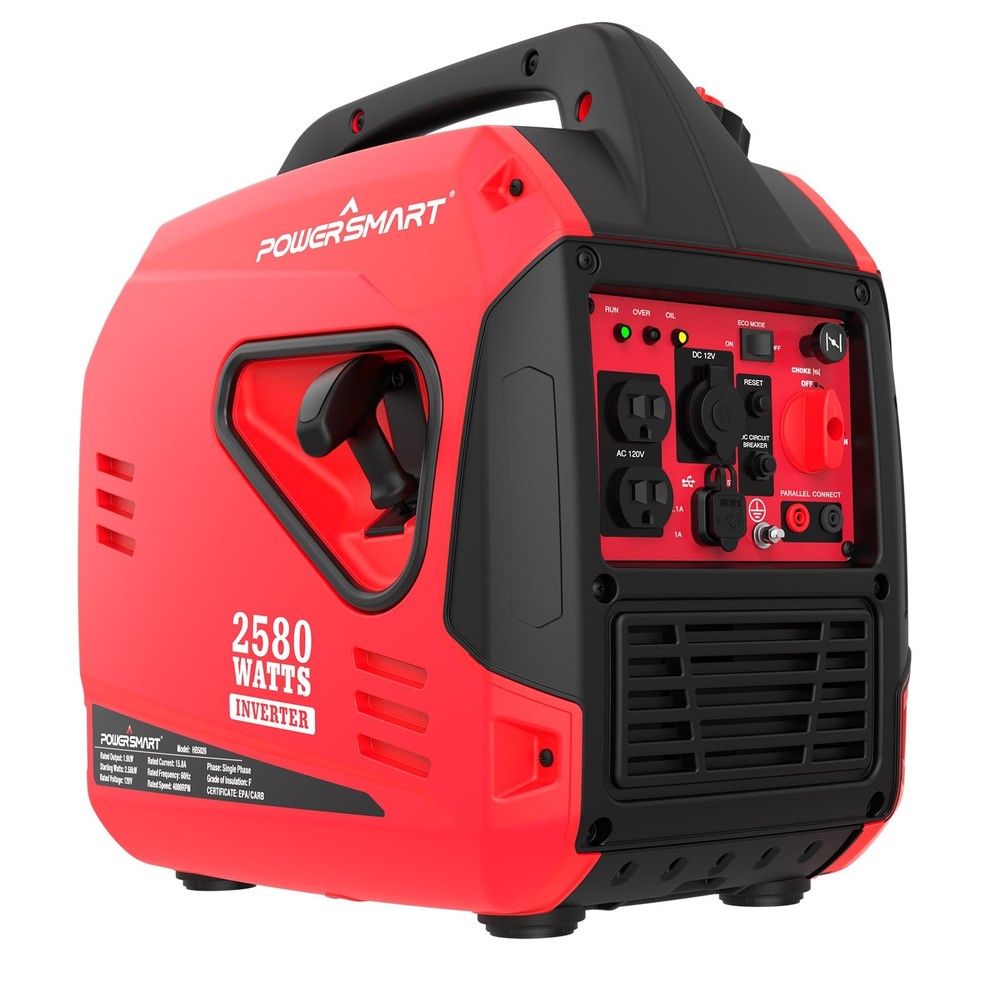 PowerSmart 2580W Inverter Gas Generator, 79cc, 5.7H Runtime, CO Detect, Portable
