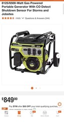 New Ryobi 8125 Watts Portable Generator RY906500S Registered Local Pick Up