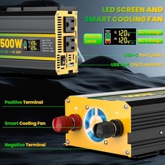 Power Inverter for Vehicles, Car Power Inverter with 2 AC 500 Watt Black