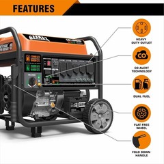 GENMAX 12,000-W Portable RV Ready Dual Fuel Generator, Electric Start, CO Sensor