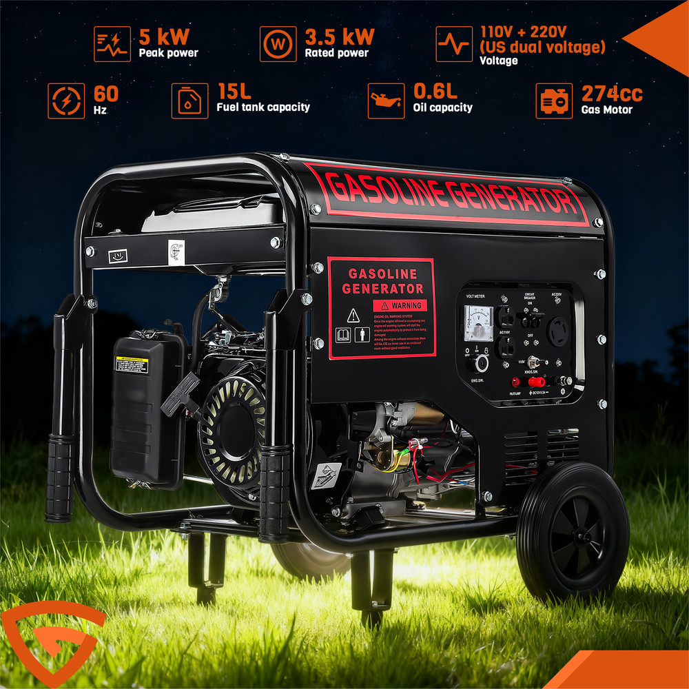 5000W Gas Inverter Generator Electric Start 274cc OHV Engine 110V&220V Dual Volt