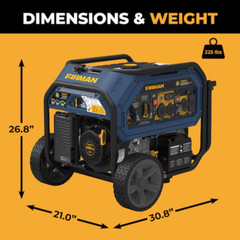 Firman 10,000W Portable Hybrid Tri-Fuel Gas Generator, Electric Start, CO Sensor
