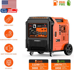 Dual Fuel Portable Inverter Generator Super Quiet Gas Propane Pow 11250 Wattages