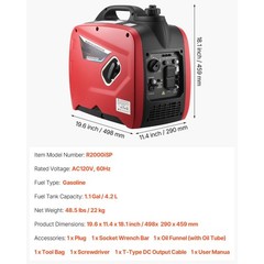 2900W Peak Watt Quiet Inverter Generator, Portable Gas Powered for Home Use