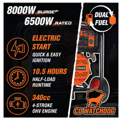 Portable Generator Electric Start 8000-Watt 120V/240V Dual Fuel Gas 340cc