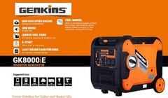 Genkins 8,000-W Super Quiet Portable Gas Inverter Generator with Electric Start