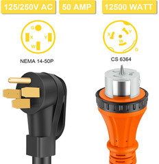 Cable Generador 50A 25 Pies 125/250V 12500W para Conexión a Casa