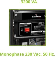 Tecnoware Generatore Elettrico 3200VA, Monofase 230 Vac, 50 Hz, Motore a Scoppio