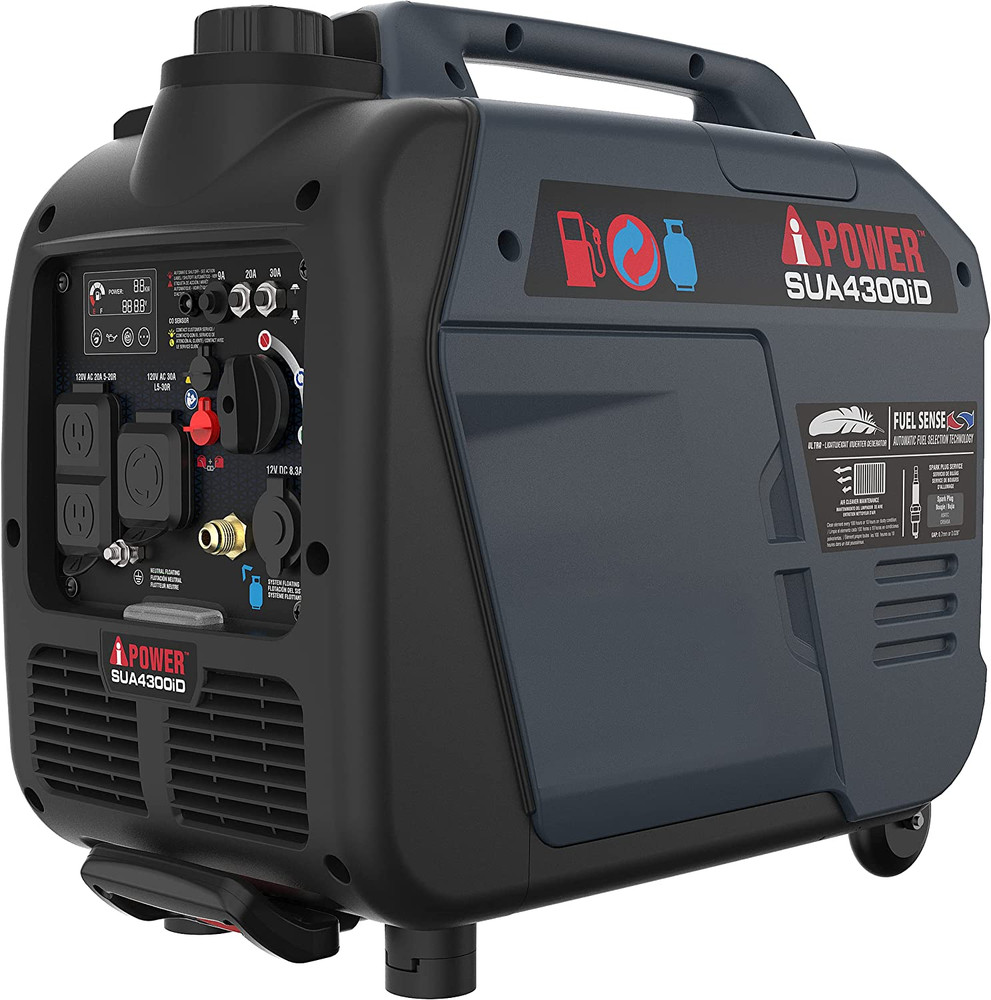 A-iPower 4,300-W Quiet Portable RV Ready Dual Fuel Inverter Generator, CO Sensor