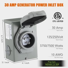 Kanayu Pre-Drilled 30 Amp Generator Inlet Nema L5-30P 3-Prong Locking Generator