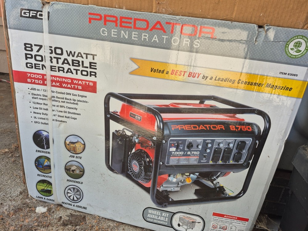 PREDATOR 6500 Watt Gas-Powered Portable Generator – PICKUP ONLY – SEE PHOTOS