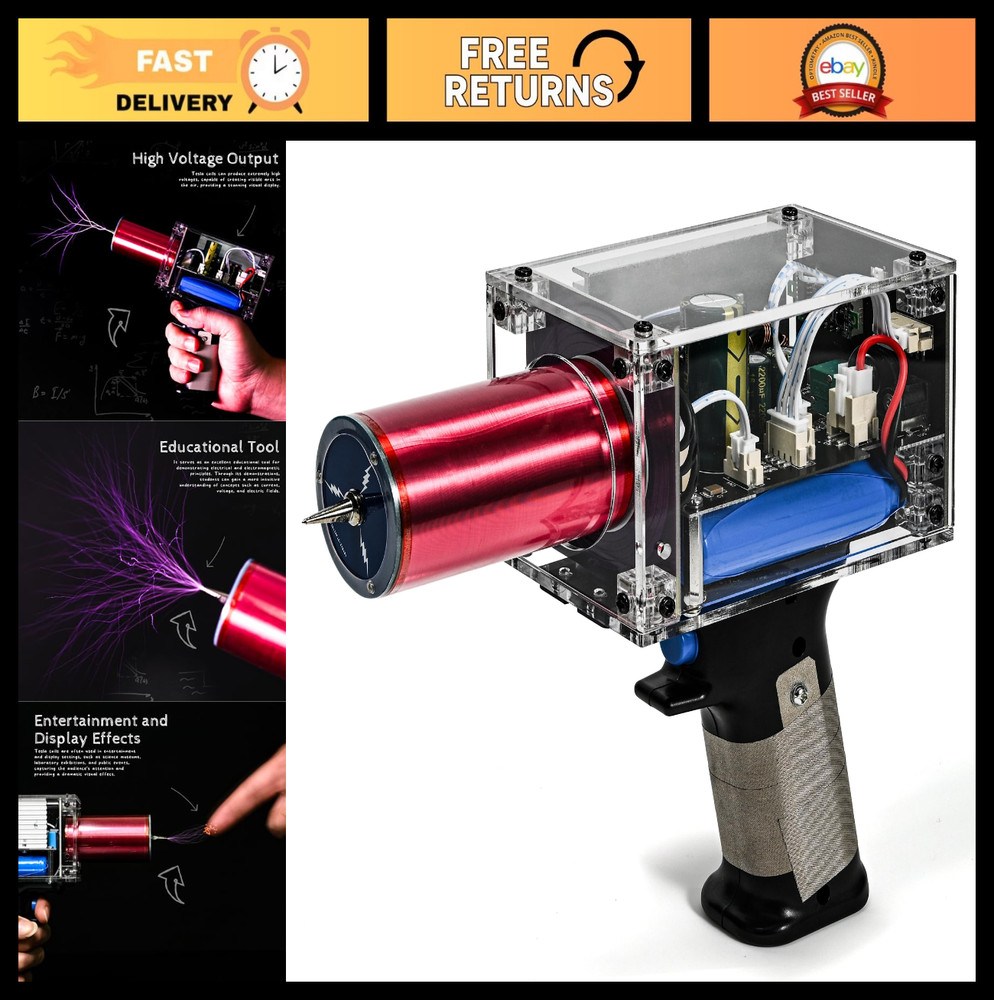 Handheld Mini Tesla Coil Gun – Portable Rechargeable Arc Generator, 10000x Safe
