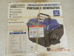GENERATOR-CHICAGO ELECTRIC Portable Generator 2HP 800/900W 5 Hour Run Time- NEW