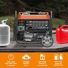 GENMAX 12,000-W Portable RV Ready Dual Fuel Generator, Electric Start, CO Sensor