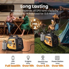 3500 Watt Portable Generator Inverter 3200W Dual Fuel Electric Start for Camping