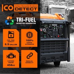 GENMAX 10,500-W Portable Tri Fuel Inverter Generator w/ Remote Start, CO Sensor