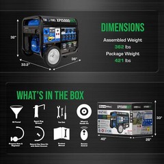 DuroMax 15,000-W Portable Hybrid Tri Fuel Gas Generator, Remote Start, CO Sensor