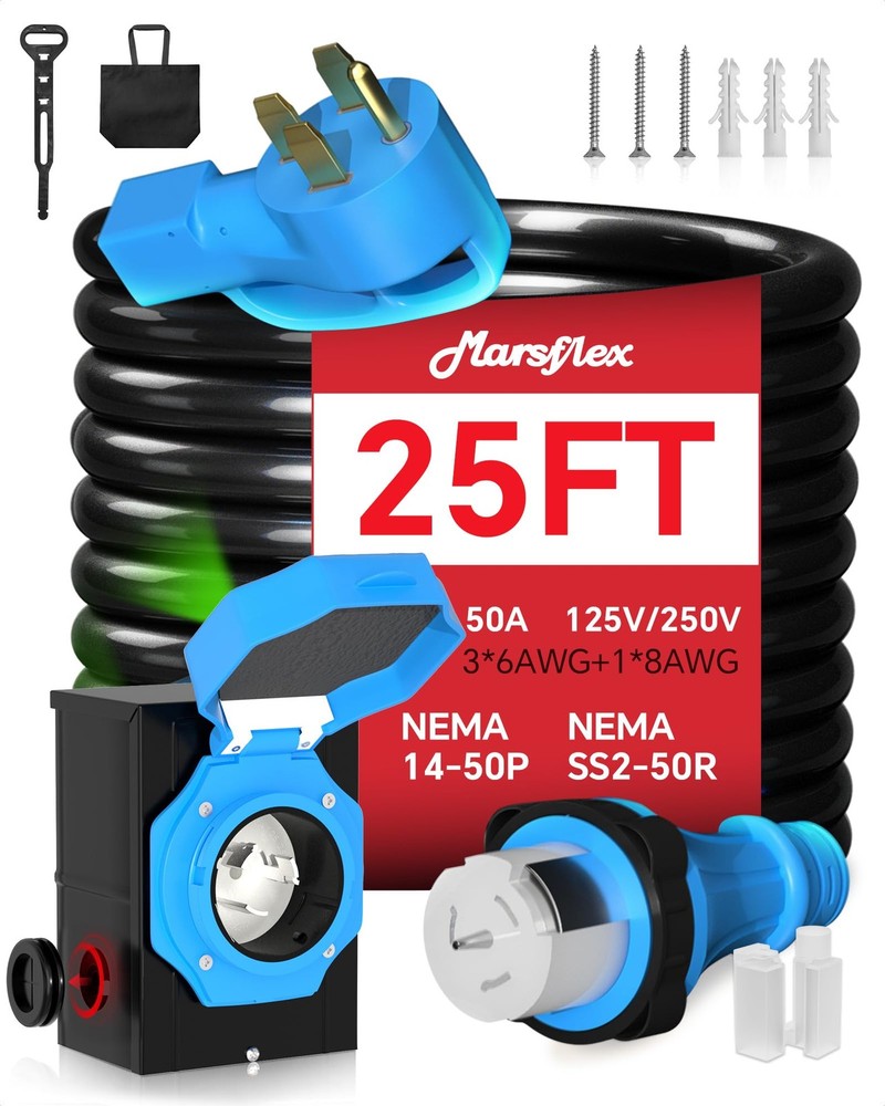 Marsflex 50 Amp Generator Cord And Power Inlet 25Ft 50 Amp Generator Cord Nema