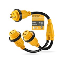 30 Amp NEMA L5-30P to 2x L5-30R Shore Power Splitter Cord Hardwired ETL Listed