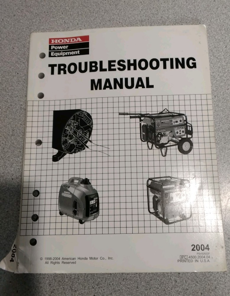 HONDA TROUBLESHOOTING MANUAL GENERATORS 2004. GOOD USED CONDITION. SEE PHOTOS