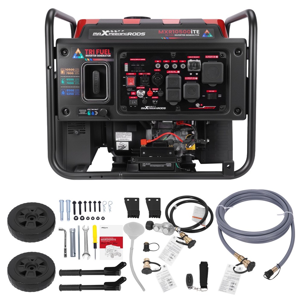 Tri-Fuel 120/240V Inverter Generator 10500W Peak Remote Start for Event Power