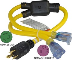 Generator Y-Adapter Power Cord/Splitter YL520520S:20A,125V,pigtail,RV NEW