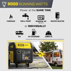 Champion 11,000-W Quiet Portable Gas Inverter Generator, Remote Start, CO Sensor