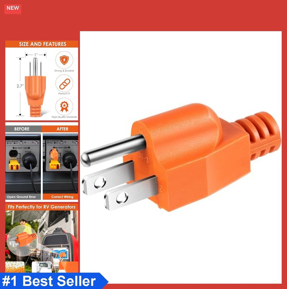 Neutral Ground Bonding Plug for Portable Generator NEMA 5-15P 120V 15A RV Camper