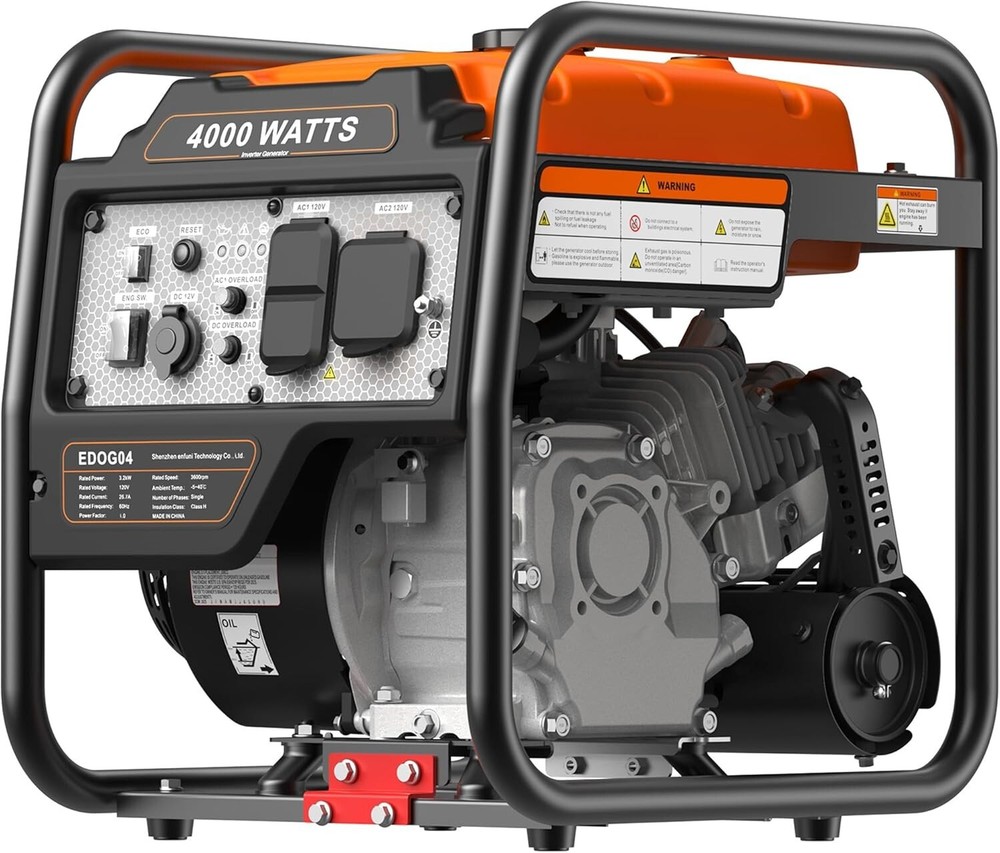 4000W Portable Inverter Generator, Gas Powered Open Frame Generator Outdoor New
