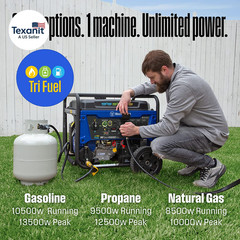 13500 Peak Watt Tri-Fuel Home Backup Portable Generator, Remote Electric Start,