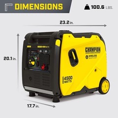 Champion 4,500-W Quiet Portable Gas Inverter Generator, Remote Start, CO Sensor