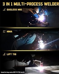140A MIG Welder, 110V/220V Dual Voltage, Flux Core MIG/Lift TIG/Stick 3 Black