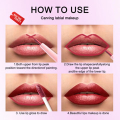 2In1 Dark Borwn Metallic Lipstick and Lip Liner, Shimmer Glitter Lip Gloss Long