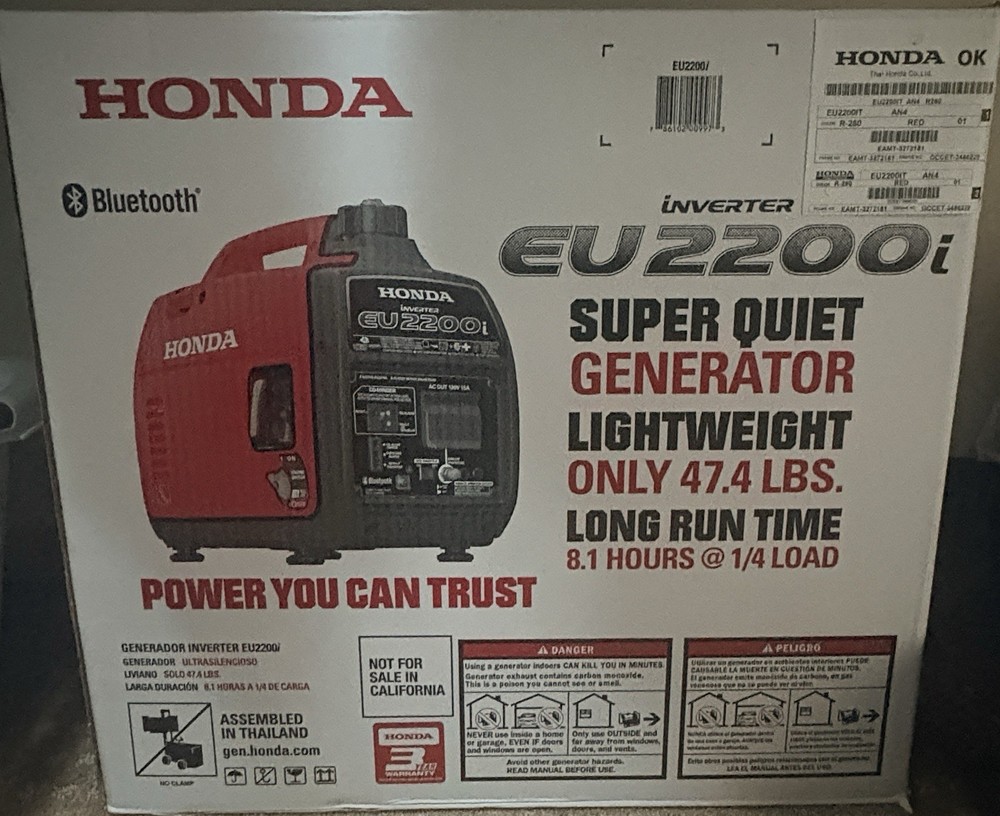 Honda EU2200i Super Quiet Generator – Lightweight (47.4 lbs) – R280 (Red) – New