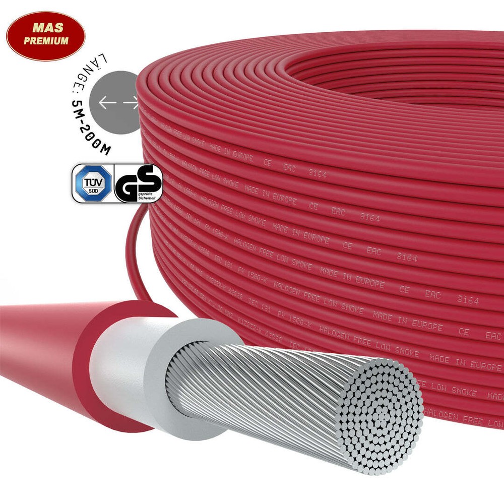 5-200 m solar cable solar cable H1Z2Z2-K 6 mm² red photovoltaic halogen-free