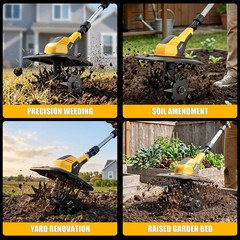 Cordless Tiller Cultivator Compatible with DeWalt 20V Battery (Tool Only