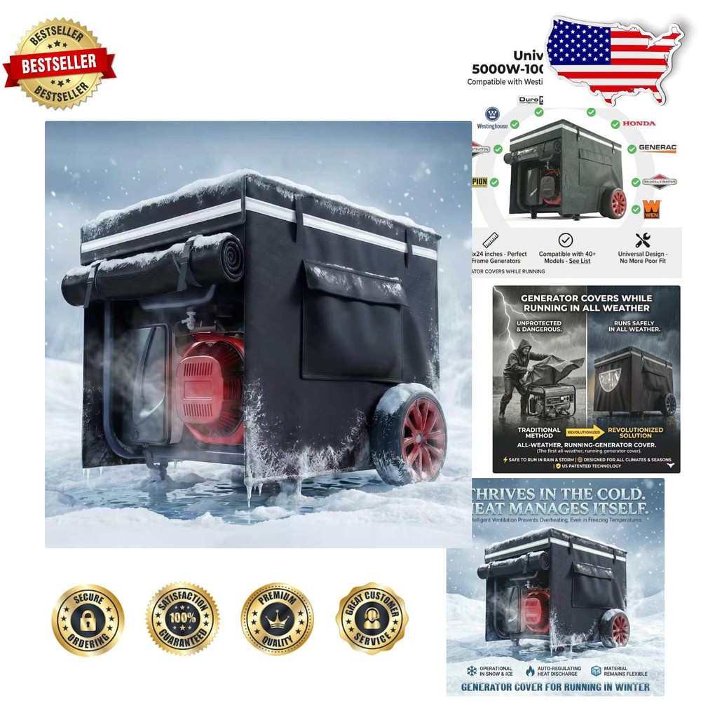 Durable Generator Cover 32″x24″x24″ 900D Waterproof, Running Use, Buckle Straps